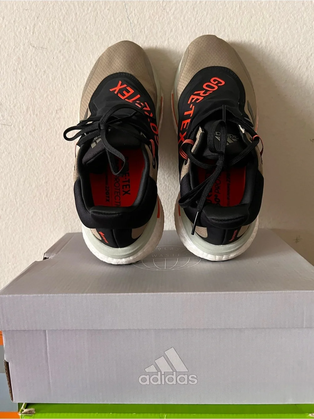 adidas Men’s Taupe and Black SolarGlide Running Shoes with Orange Accents